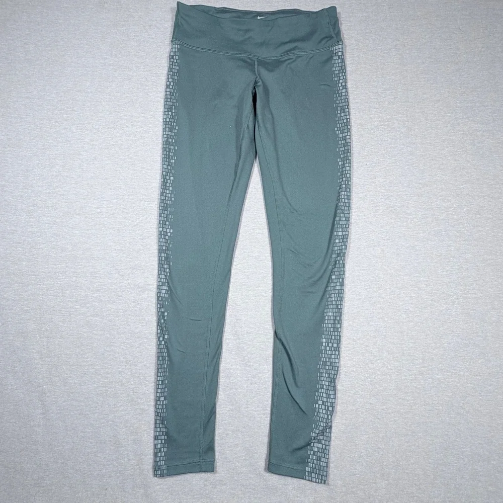 Nike Dri-FIT Women Running Leggings Teal Green Reflective Geometric Small Gym